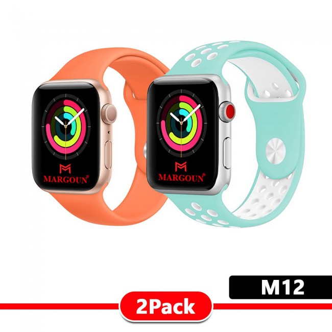 2Pack Apple Watch Band Soft Silicone and Nike Design 42-44-45mm 38-40-41mm by Margoun - Orange Blue White