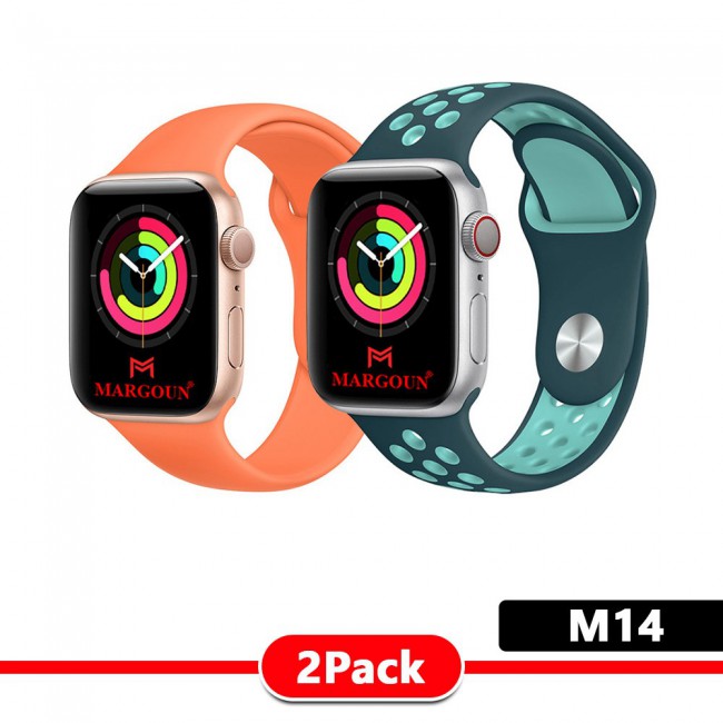 2Pack Apple Watch Band Soft Silicone and Nike Design 42-44-45mm 38-40-41mm by Margoun - Orange Green