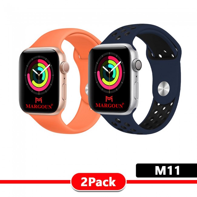 2Pack Apple Watch Band Soft Silicone and Nike Design 42-44-45mm 38-40-41mm by Margoun - Orange Dark Blue