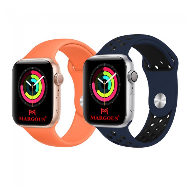 2Pack Apple Watch Band Soft Silicone and Nike Design 42-44-45mm 38-40-41mm by Margoun - Orange Dark Blue