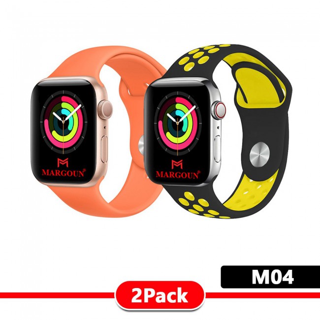2Pack Apple Watch Band Soft Silicone and Nike Design 42-44-45mm 38-40-41mm by Margoun - Orange Black Yellow