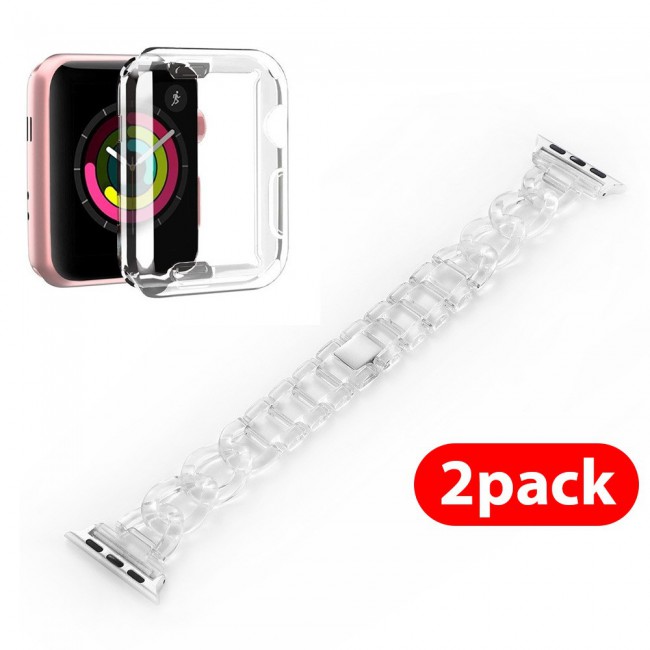 2Pack Apple Watch Band Chain Resin Design with Protective TPU Case 44mm by Margoun – Marble Clear