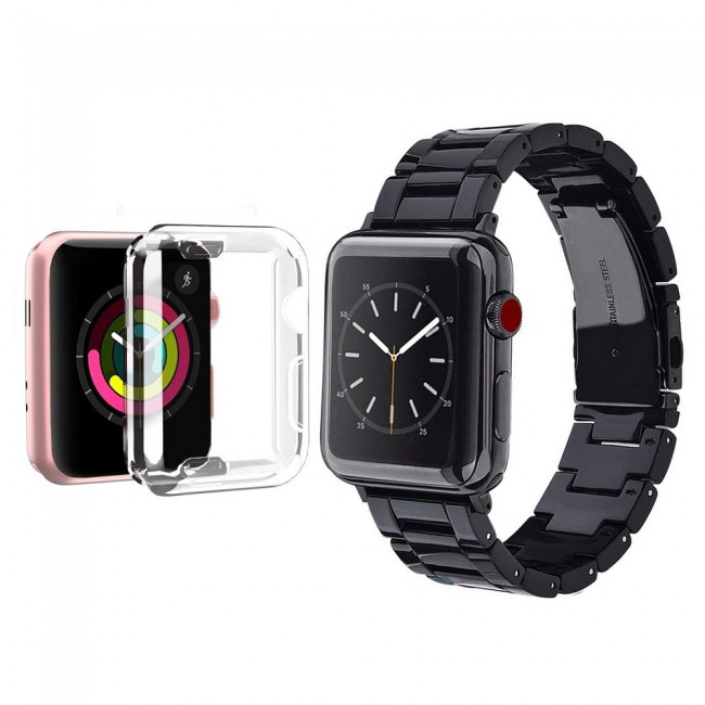 2Pack Apple Watch Band Resin Strap with TPU Protective Cover 44mm by Margoun - Black