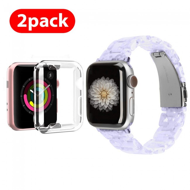 2Pack Apple Watch Band Resin Strap with TPU Protective Cover 44mm by Margoun - Marble Light Purple