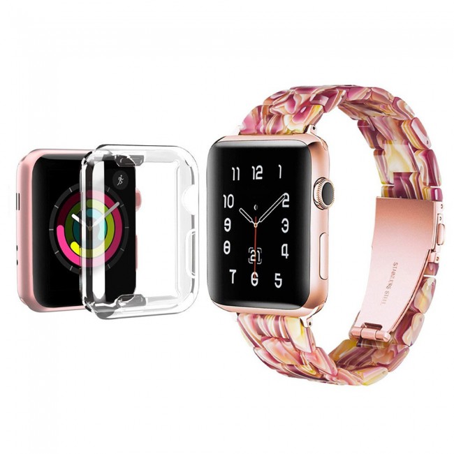 2Pack Apple Watch Band Resin Strap with TPU Protective Cover 44mm by Margoun - Multicolor Red