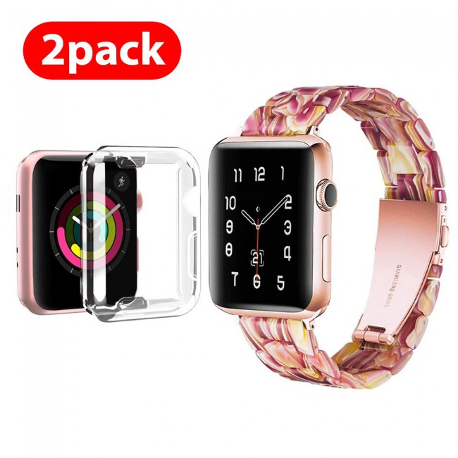 2Pack Apple Watch Band Resin Strap with TPU Protective Cover 44mm by Margoun - Multicolor Red