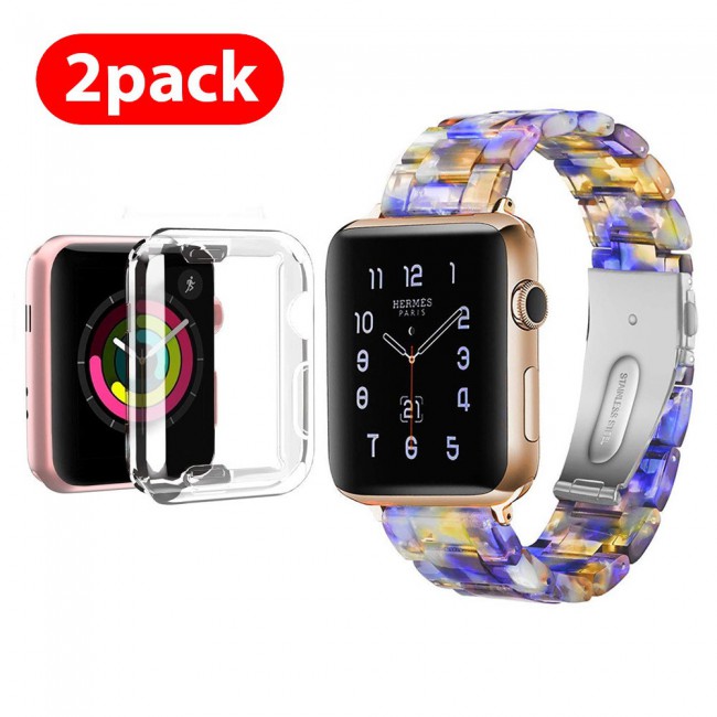 2Pack Apple Watch Band Resin Strap with TPU Protective Cover 44mm by Margoun - Marble Purple