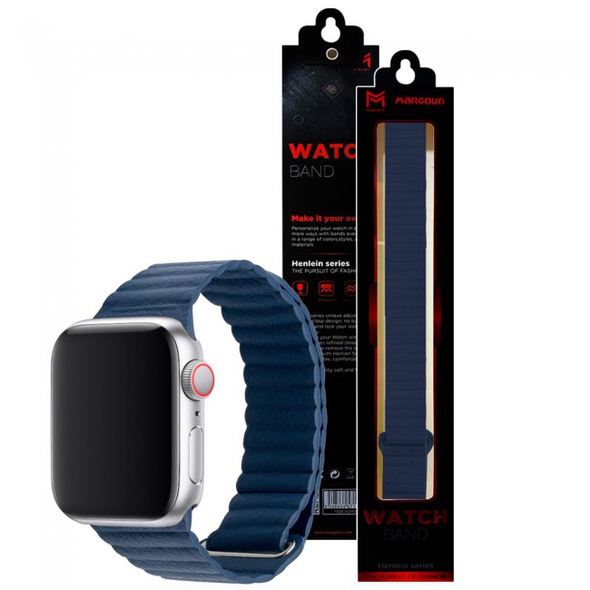 Apple Watch Band 42-44-45mm Leather Loop Strap Henlein Series by Margoun - Dark Blue