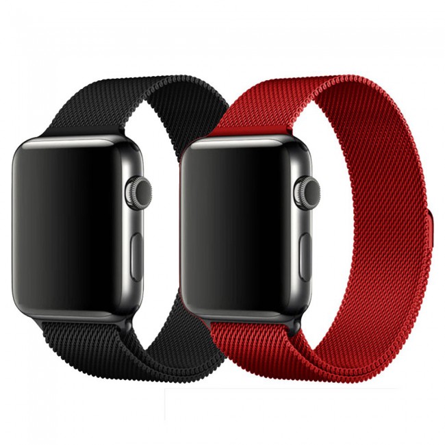 Apple Watch Band 42-44-45mm Milanese Loop Strap - 2-Pack Black Red 