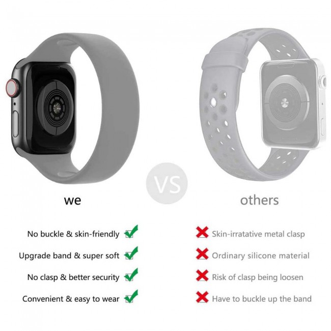 Apple Watch 42-44-45mm - Size M Elastic Silicone Solo Loop Band Henlein Series by Margoun - Grey