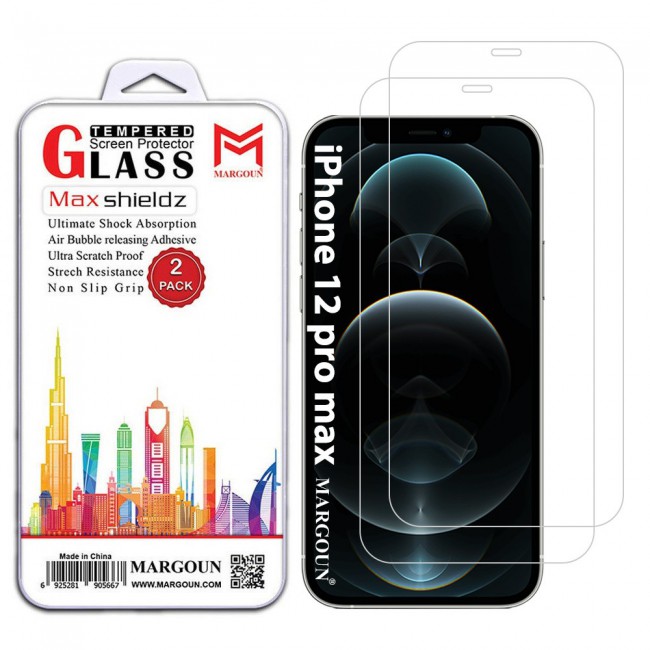 Apple iPhone 12 Pro Max Tempered Screen Protector Max Shieldz by Margoun 2-Pack - Clear