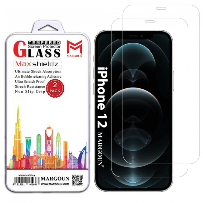 Apple iPhone 12 Tempered Screen Protector Max Shieldz by Margoun 2-Pack - Clear