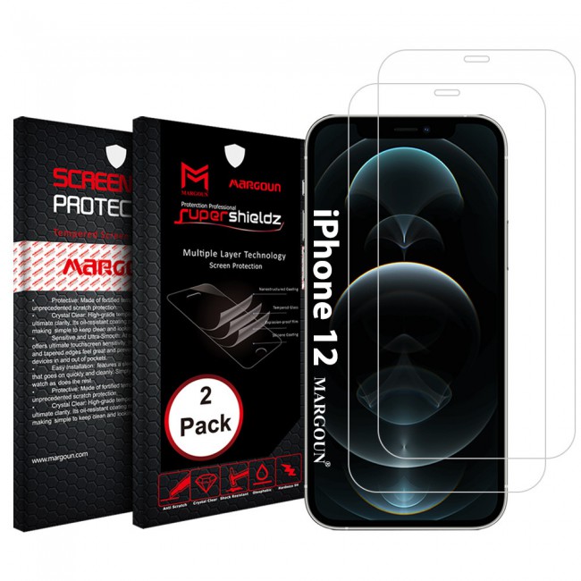 Apple iPhone 12 Tempered Screen Protector Super Shieldz by Margoun - 2-Pack Clear