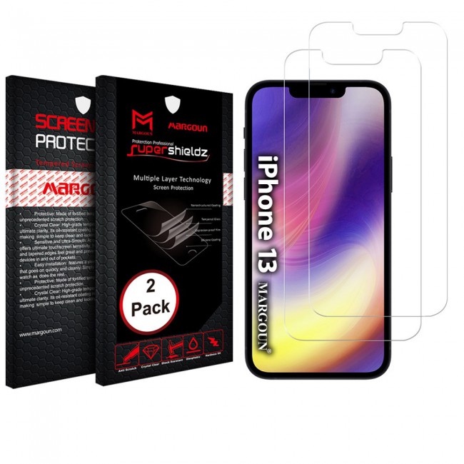 Apple iPhone 13 Tempered Screen Protector Super Shieldz by Margoun - 2-Pack Clear