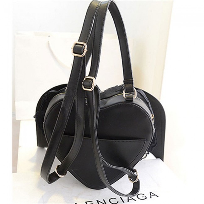 MARGOUN Backpack Fashion Girl Gothic Black Bat Heart Wings Bag 