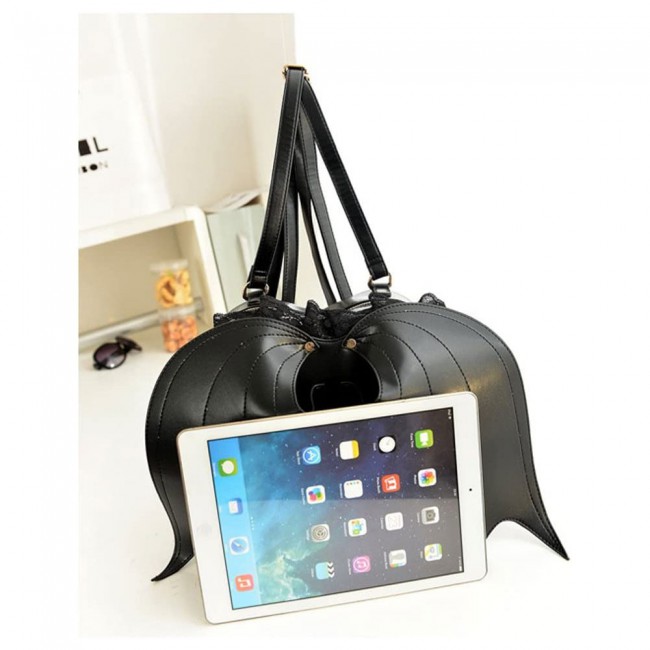 MARGOUN Backpack Fashion Girl Gothic Black Bat Heart Wings Bag 