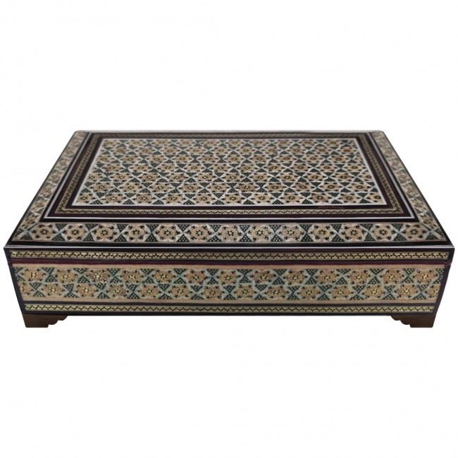 MARGOUN Handmade Khatamkari Inlaid Wooden Jewelry Box, Decorative Keepsake Box, Authentic Middle Eastern Marquetry Art, 22x14x6 cm