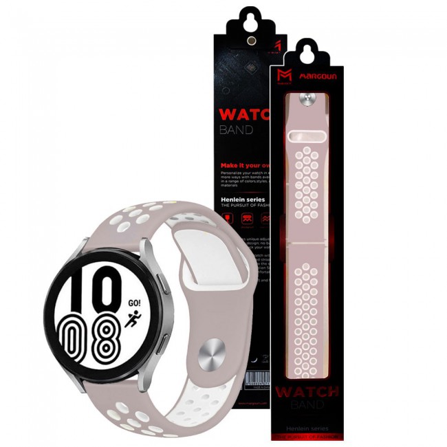 20mm Silicone Nike Design Band for Samsung Galaxy Watch 4 and 4 Classic 40-44mm 42-46mm Henlein Series by Margoun - Pink Sand White