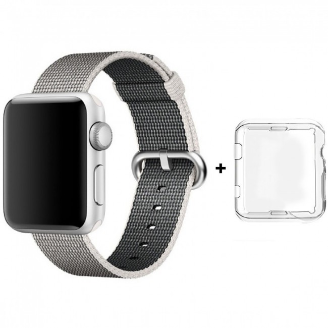 Margoun Fine Woven Nylon Apple Watch Band with Protective TPU Case – 38/40/42/44mm, Green / Blue / Pink / Beige