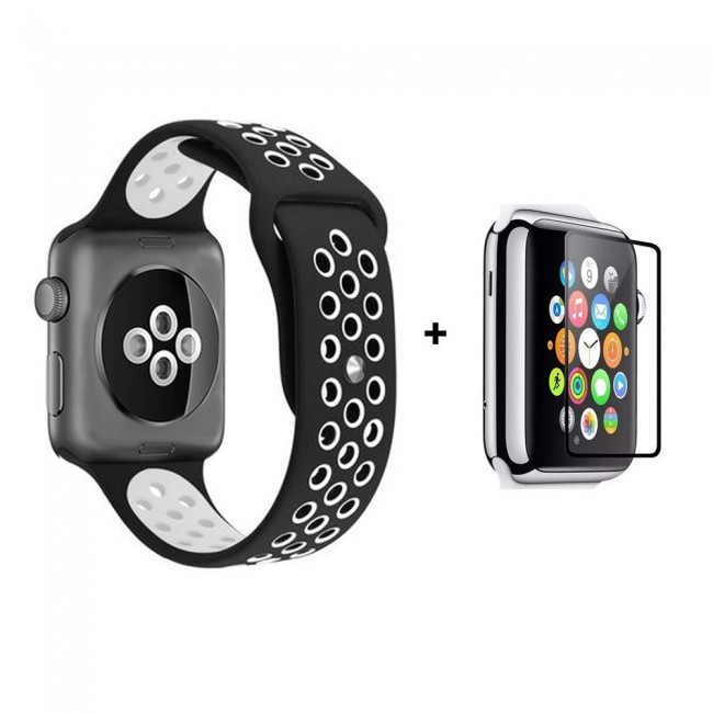 Margoun Nike Design Sports Plus Silicone Replacement Band Along with a Glass Screen Protector for Apple Watch – In 9 Colors – 42/44mm