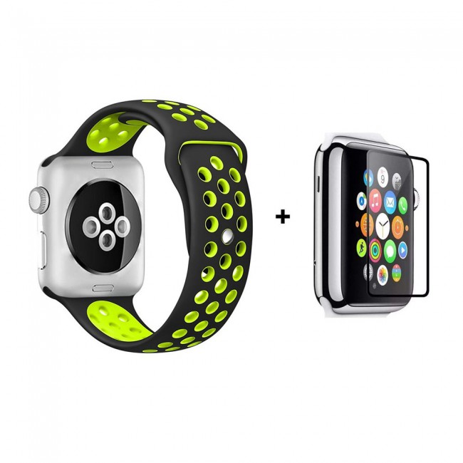 Margoun Nike Design Sports Plus Silicone Replacement Band Along with a Glass Screen Protector for Apple Watch – In 9 Colors – 42/44mm
