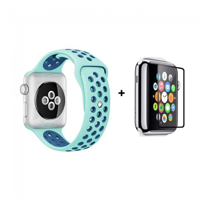 Margoun Nike Design Sports Plus Silicone Replacement Band Along with a Glass Screen Protector for Apple Watch – In 9 Colors – 42/44mm