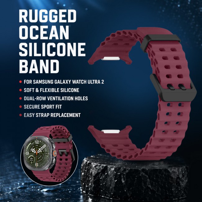 MARGOUN Silicone Sport Band Compatible with Samsung Galaxy Watch Ultra 2 (2026), No Gap Breathable Waterproof Replacement Strap for Men and Women - Burgundy