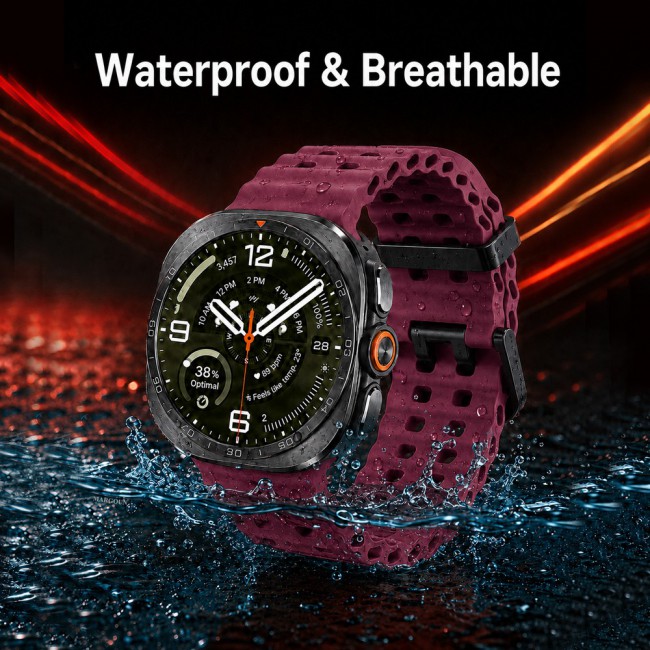 MARGOUN Silicone Sport Band Compatible with Samsung Galaxy Watch Ultra 2 (2026), No Gap Breathable Waterproof Replacement Strap for Men and Women - Burgundy