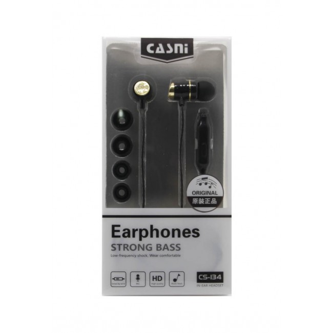 Casni CS-134 Bass Wired In-Ear Headset with Mic (DSP) - Black