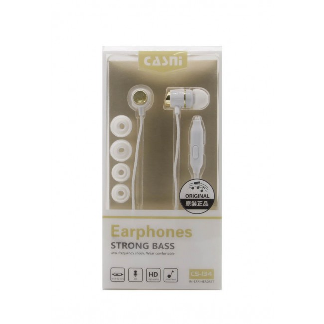 Casni CS-134 Bass Wired In-Ear Headset with Mic (DSP) - White