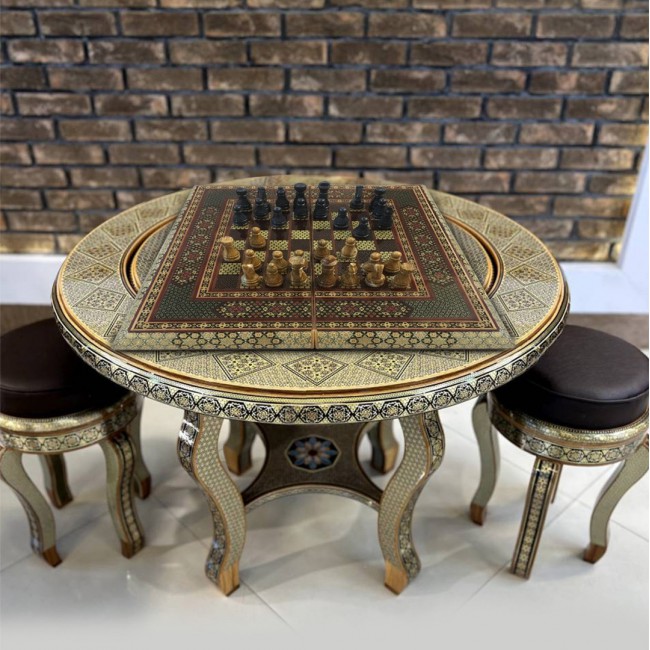 MARGOUN Handmade Chess Board and Backgammon Decorative Chess Gift Wooden Backgammon Set Khatam Chess /Red