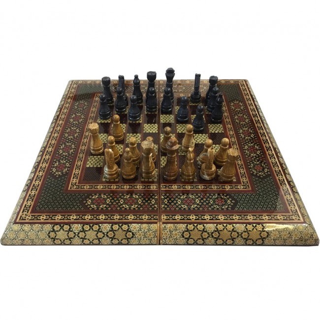 MARGOUN Handmade Chess Board and Backgammon Decorative Chess Gift Wooden Backgammon Set Khatam Chess /Red