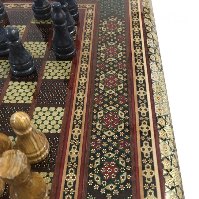 MARGOUN Handmade Chess Board and Backgammon Decorative Chess Gift Wooden Backgammon Set Khatam Chess /Red