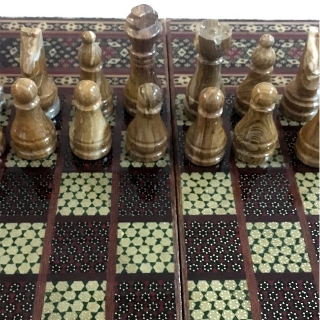 MARGOUN Handmade Chess Board and Backgammon Decorative Chess Gift Wooden Backgammon Set Khatam Chess /Red