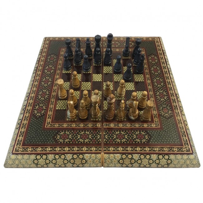 MARGOUN Handmade Chess Board and Backgammon Decorative Chess Gift Wooden Backgammon Set Khatam Chess /Red