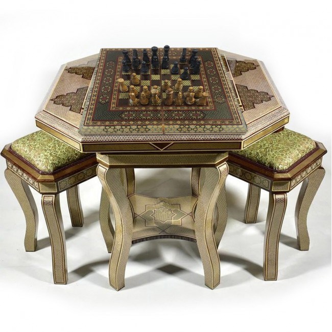 MARGOUN Handmade Chess Board and Backgammon Decorative Chess Gift Wooden Backgammon Set Khatam Chess /Red