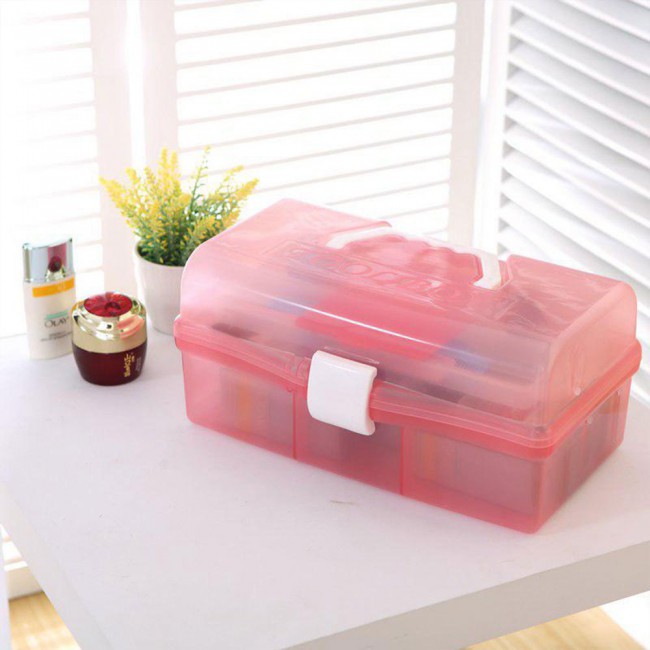 Cosmetics Organizer Box with Mirror - Pink