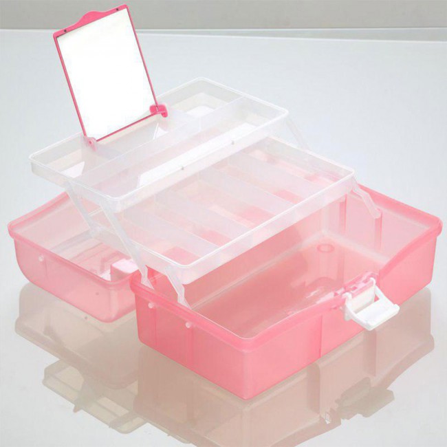 Cosmetics Organizer Box with Mirror - Pink