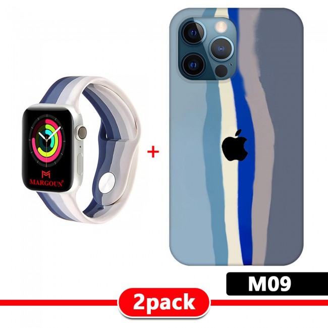 Set of 2Pack Rainbow Cover for iPhone 13 Pro with Apple Watch Band Soft Silicone 38-40-41mm - M01-M11