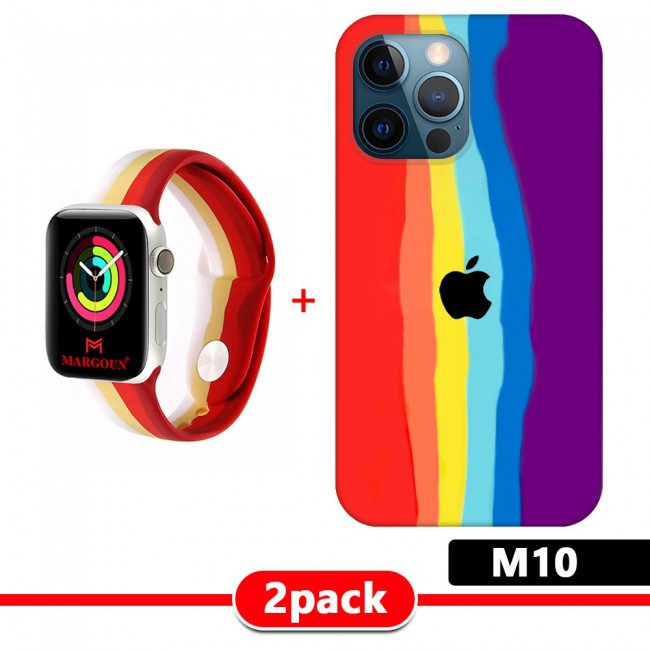 Set of 2Pack Rainbow Cover for iPhone 13 Pro with Apple Watch Band Soft Silicone 38-40-41mm - M01-M11