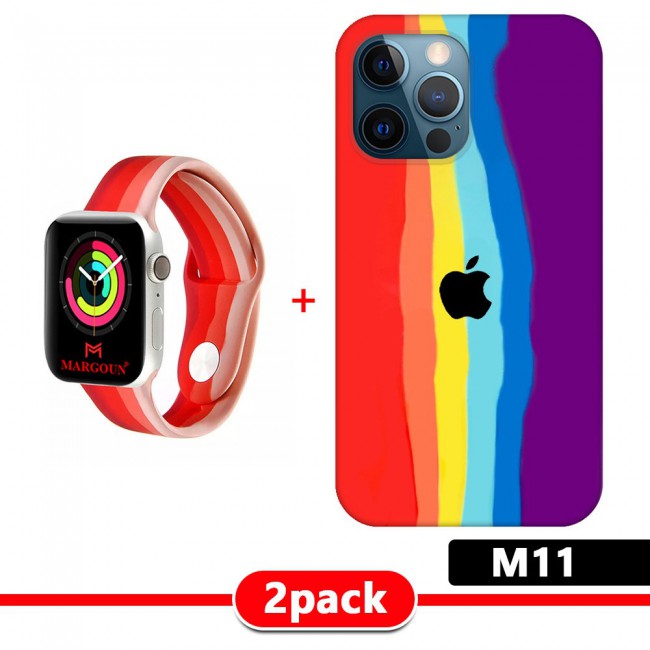 Set of 2Pack Rainbow Cover for iPhone 13 Pro with Apple Watch Band Soft Silicone 38-40-41mm - M01-M11