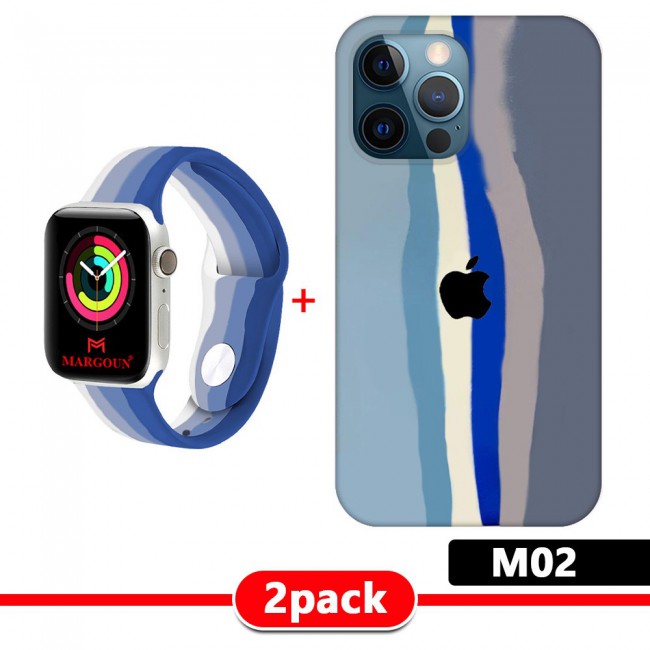 Set of 2Pack Rainbow Cover for iPhone 13 Pro with Apple Watch Band Soft Silicone 38-40-41mm - M01-M11