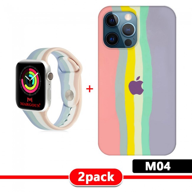 Set of 2Pack Rainbow Cover for iPhone 13 Pro with Apple Watch Band Soft Silicone 38-40-41mm - M01-M11