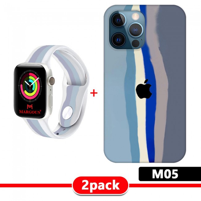 Set of 2Pack Rainbow Cover for iPhone 13 Pro with Apple Watch Band Soft Silicone 38-40-41mm - M01-M11