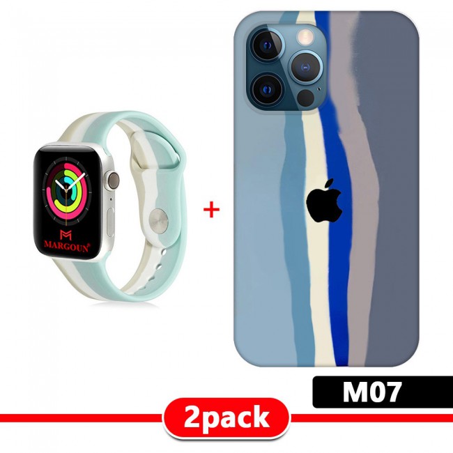 Set of 2Pack Rainbow Cover for iPhone 13 Pro with Apple Watch Band Soft Silicone 38-40-41mm - M01-M11