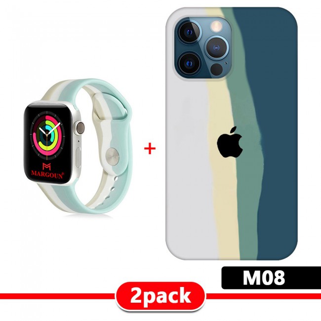 Set of 2Pack Rainbow Cover for iPhone 13 Pro with Apple Watch Band Soft Silicone 38-40-41mm - M01-M11