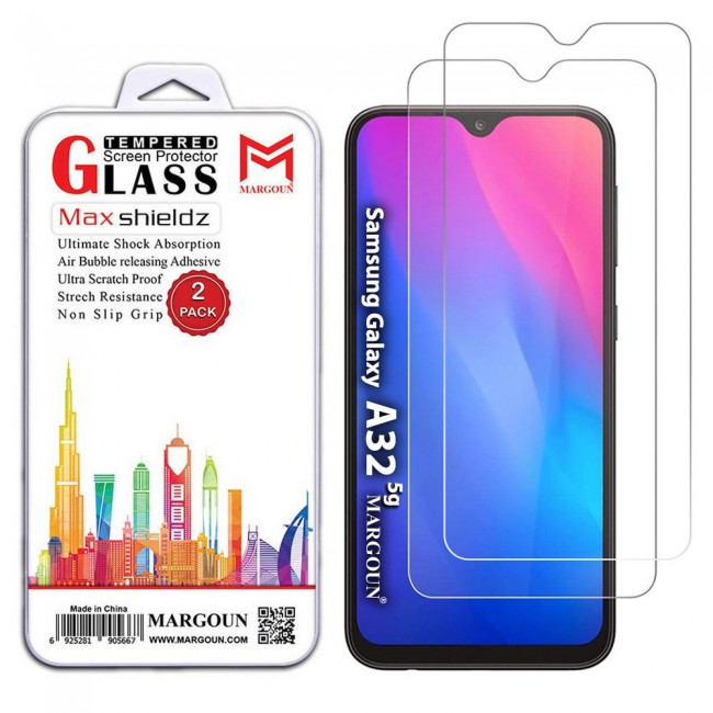 Samsung Galaxy A32 5G and A12 Tempered Screen Protector Max Shieldz by Margoun 2-Pack - Clear
