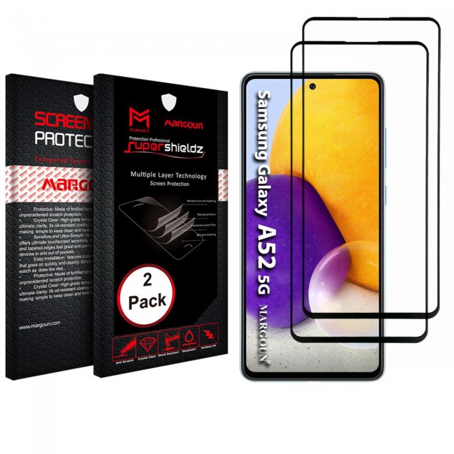 Samsung Galaxy A52 A52 5G 3D Tempered Screen Protector 2Pack Super Shieldz by Margoun - Black Edge