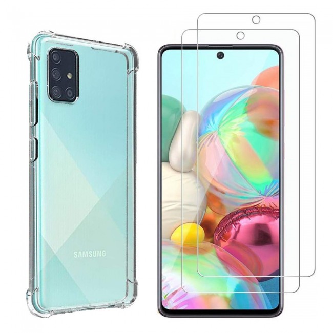 Samsung Galaxy A71 TPU Gorilla Soft Jelly Clear Case Cover with 2-Pack Tempered Glass