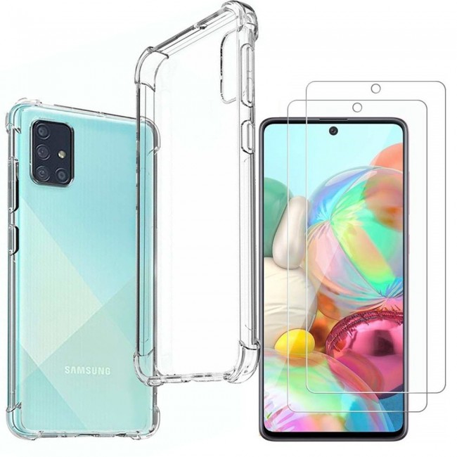 Samsung Galaxy A71 TPU Gorilla Soft Jelly Clear Case Cover with 2-Pack Tempered Glass